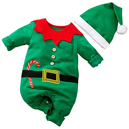 AGQT Weihnachtsmann Kostüm Kinder Weihnachtsmann Elf Outfit mit Mütze Weihnachtskleidung Grün Größe 0-3 Monate(59) von AGQT