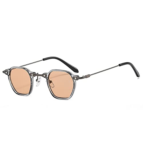 AGRIEVE Beliebte modische kleine quadratische Sonnenbrille für Damen, Retro-Punk, Bonbonfarben, UV400, Sonnenbrille mit Farbverlauf für Herren, Grau-Champagner, Einheitsgröße von AGRIEVE