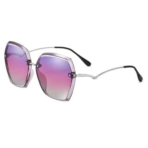 AGRIEVE Damen-Sonnenbrille, UV400, Metall, Polygon, große Rahmen, Brillen, Sonnenschutz, Radfahren, Reisen, Sonnenbrille, Damen, exquisit, Silber, Lila, Einheitsgröße von AGRIEVE