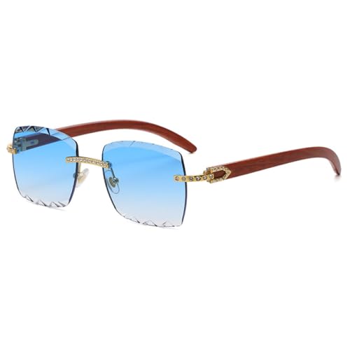 AGRIEVE Diamantschliff Quadratischer Metallrahmen Herren Sonnenbrille Farbverlauf Mode Vintage Damen Sonnenbrille Randlos UV400 Brillen Party, C05 C05 Gold Blau, Einheitsgröße von AGRIEVE