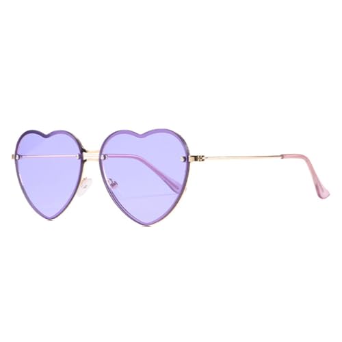 AGRIEVE Herzförmige Sonnenbrille aus Metall, Damenmode, randlos, LOVE, klare Gläser, Sonnenbrille UV400, Goldlila, Einheitsgröße von AGRIEVE