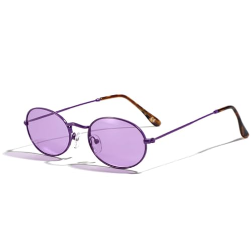 AGRIEVE Klassische Retro-Sonnenbrille mit ovalem Metallrahmen für Damen, modische gelb-violette Farbtöne, UV400, trendige Sonnenbrille für Herren, Violett-violett, Einheitsgröße von AGRIEVE