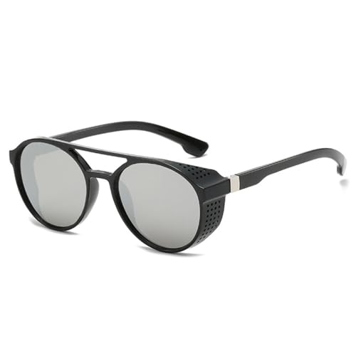AGRIEVE Klassische Steampunk-Sonnenbrille für Herren, modisch, runde Brille für Herren, Vintage-Brillen, Schattierungen im Freien, UV400, Schwarz, Silber, Einheitsgröße von AGRIEVE