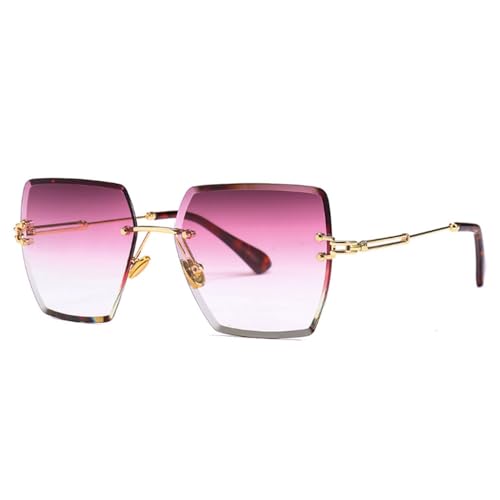 AGRIEVE Klassische randlose quadratische Sonnenbrille für Damen, modischer Farbverlauf, UV400, Violett-Rot-Farbverlauf, Einheitsgröße von AGRIEVE