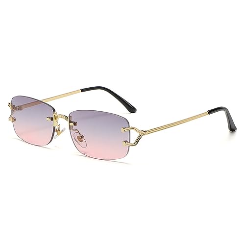 AGRIEVE Kleine, schmale, randlose Sonnenbrille, modisch, rahmenlos, rechteckig, getönte Gläser, Brillen für Damen und Herren, Gold, Lila, Rosa, Einheitsgröße von AGRIEVE