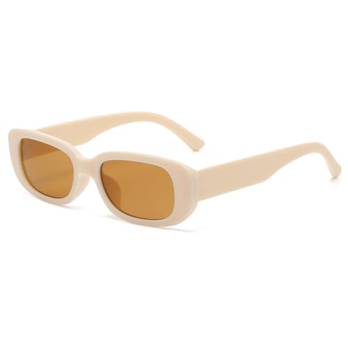 AGRIEVE Kleine Sonnenbrille mit rechteckigem Rahmen für Damen und Herren, klare Bonbonfarbe, modische Sonnenbrille, Vintage, Outdoor-Brille, UV400, Beige, Einheitsgröße von AGRIEVE