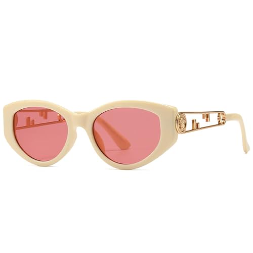 AGRIEVE Luxuriöse Cat-Eye-Sonnenbrille für Damen, modische schwarze Sonnenbrille für Frauen, trendige Vintage-Sonnenbrille, Beige, Einheitsgröße von AGRIEVE