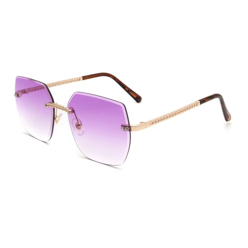 AGRIEVE Luxus Vintage Sonnenbrille Damen Übergroße Randlose Sonnenbrille Rahmenlose Sonnenbrille UV400,Lila,Einheitsgröße von AGRIEVE