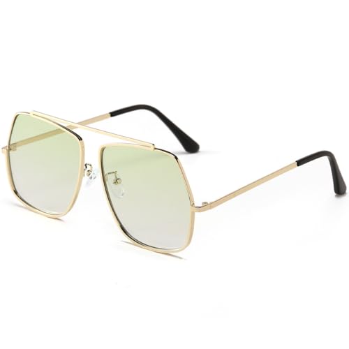 AGRIEVE Metall Unregelmäßige Polygon Herren Quadratische Sonnenbrille Damen Mode Legierung Sonnenbrille Weiblicher Farbverlauf UV400 Einzelsteg Sonnenbrillen,Goldgrün,Einheitsgröße von AGRIEVE