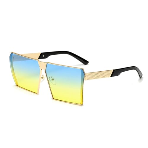 AGRIEVE Metall quadratische Sonnenbrille Damen Herren Mode Big Frame Goggle Sonnenbrille Damen Vintage Brillen, Gold, Blau Gelb, Einheitsgröße von AGRIEVE