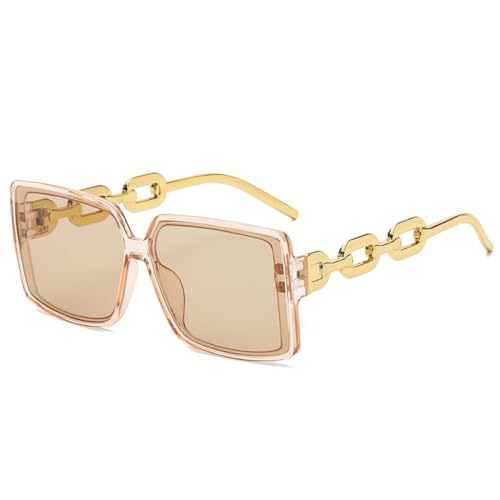 AGRIEVE Mode Große Rahmen Quadratische Retro Persönlichkeit Kette Objektiv Bein Sonnenbrille Stil Straße Foto Brillen Weiblich, Gold Champagner, Einheitsgröße von AGRIEVE