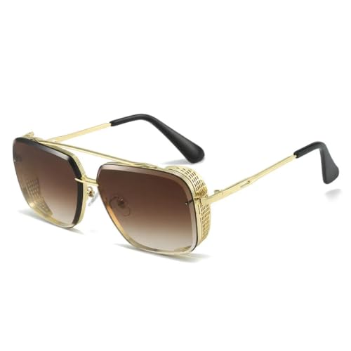 AGRIEVE Mode Klassische Sonnenbrille Männer Metall Quadratische Sonnenbrille Fahren Angeln Vintage Punk Shades UV400 Frauen, Goldbraun, Einheitsgröße von AGRIEVE