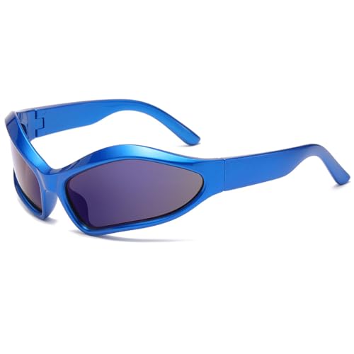 AGRIEVE Mode Persönlichkeit Oval Farbblock Sonnenbrille Hip Hop Konkaven Stil Sonnenbrille Mode Trend Brillen, blau blau, Einheitsgröße von AGRIEVE