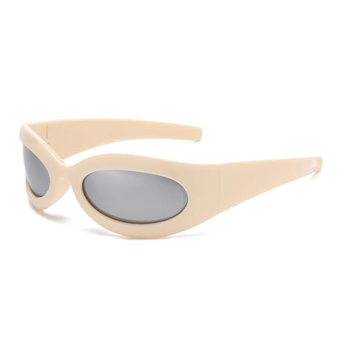 AGRIEVE Mode Punk Radfahren Sonnenbrille Männer Trendy Wrap-Around Sonnenbrille Shades Sport Reiten Brillen UV400 Schutzbrillen, Beige Silber, Einheitsgröße von AGRIEVE