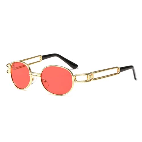 AGRIEVE Mode Runde Sonnenbrille Frauen Männer Vintage Metallrahmen Steampunk Sonnenbrille Männer Shades UV400, C4 Gold, Rot, Einheitsgröße von AGRIEVE