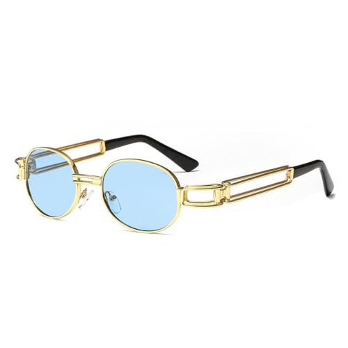 AGRIEVE Mode Runde Sonnenbrille Frauen Männer Vintage Metallrahmen Steampunk Sonnenbrille Männer Shades UV400, C7 Gold, Blau, Einheitsgröße von AGRIEVE