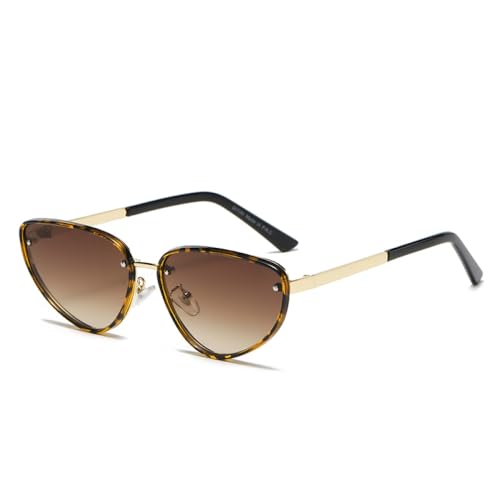 AGRIEVE Modische Cat-Eye-Sonnenbrille aus Metall für Damen und Herren, Cateye-Punk-Sonnenbrille für Damen, trendige schwarze Brille, UV400, Goldbraun, Einheitsgröße von AGRIEVE