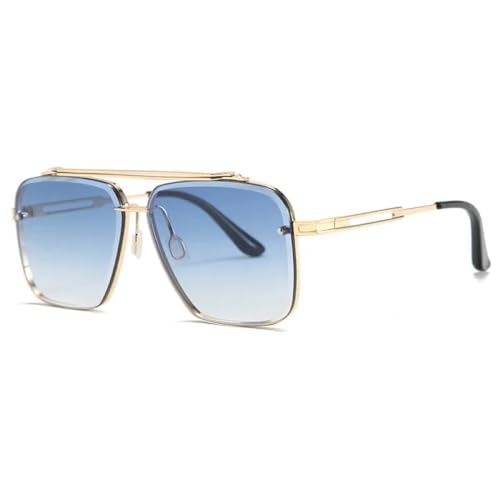 AGRIEVE Modische Luxus-Sonnenbrille mit Farbverlauf-Gläsern für Herren, Vintage-Sonnenbrille, Gold/Blau, Einheitsgröße von AGRIEVE
