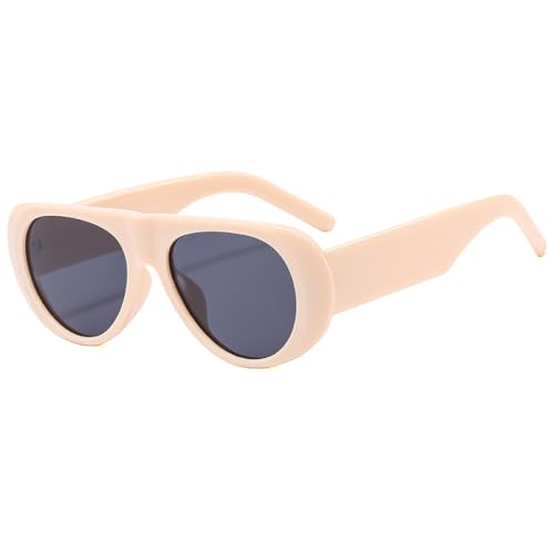 AGRIEVE Modische Sonnenbrille im Retro-Stil mit großem Rahmen, UV-beständig, oval, für Damen, fortgeschrittener minimalistischer Stil, Beige, Einheitsgröße von AGRIEVE