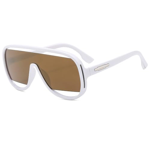 AGRIEVE Modische einteilige Retro-Sonnenbrille für Damen und Herren, übergroße Luxus-Sonnenbrille mit Farbverlauf, UV400, Weißgold, Einheitsgröße von AGRIEVE