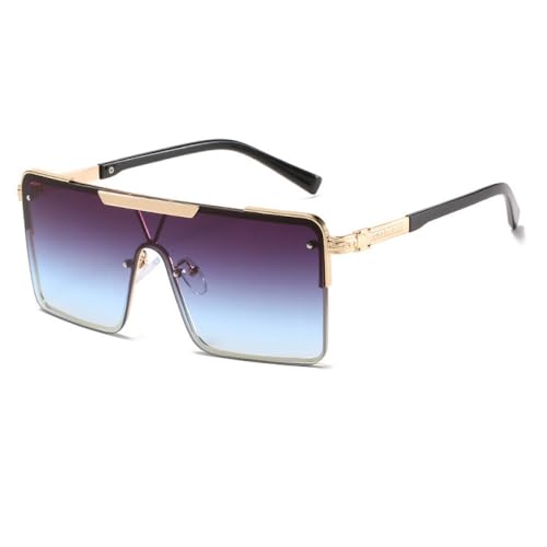 AGRIEVE Modische einteilige Sonnenbrille für Herren und Damen, übergroße Vintage-Sonnenbrillen, Metallbrillen für Damen, Gold, Grau, Blau, Einheitsgröße von AGRIEVE