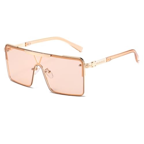AGRIEVE Modische einteilige Sonnenbrille für Herren und Damen, übergroße Vintage-Sonnenbrillen, Metallbrillen für Damen, Gold/Orange, Einheitsgröße von AGRIEVE