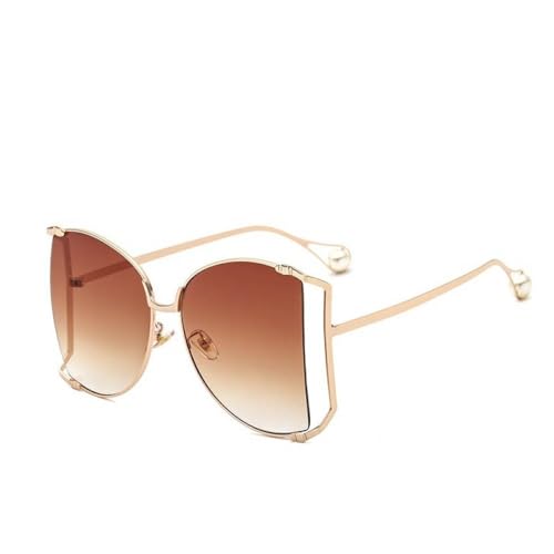 AGRIEVE Modische gelbe quadratische Sonnenbrille für Damen, luxuriöse, übergroße Sonnenbrillen mit Perlen, schicke Sonnenbrille für Damen und Herren, Goldbraun, Einheitsgröße von AGRIEVE