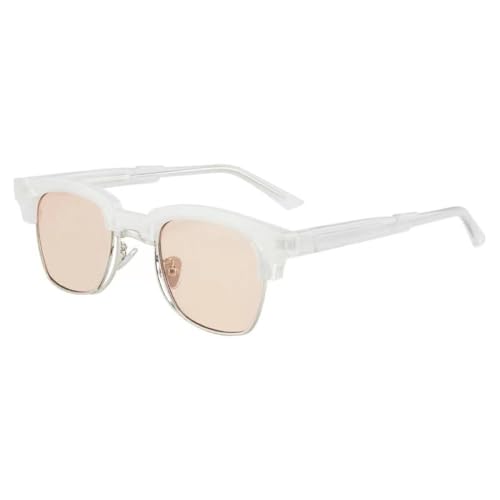 AGRIEVE Modische quadratische Damen-Sonnenbrille, Luxus-Retro-Sonnenbrille mit klaren Gläsern, Halbmetall-Brillenrahmen, Weiß-Champagner, Einheitsgröße von AGRIEVE