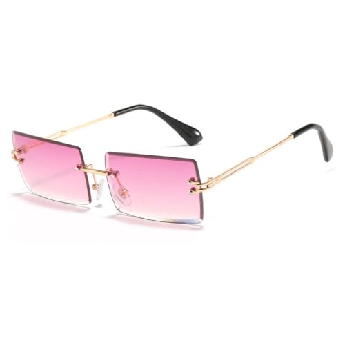 AGRIEVE Modische randlose rechteckige Sonnenbrille für Damen mit Farbverlauf, Sonnenbrillen für Herren, UV400, Goldviolett, Einheitsgröße von AGRIEVE