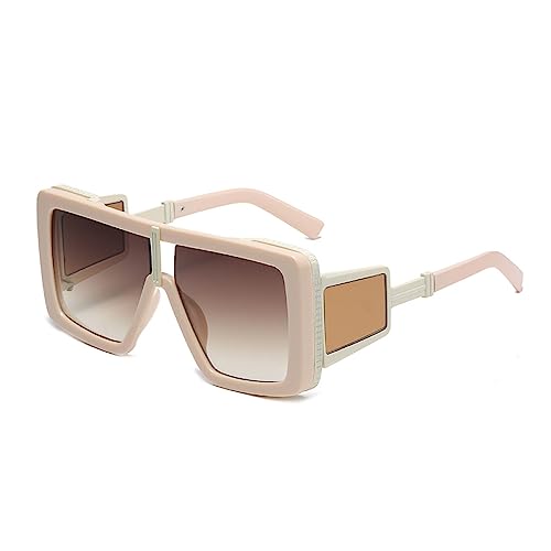 AGRIEVE Modische übergroße quadratische Sonnenbrille für Damen, Retro-Sonnenbrille für Herren, bedruckt, große Rahmen, Sonnenbrille, Trend, einzigartige Damenbrille, Beige, Einheitsgröße von AGRIEVE