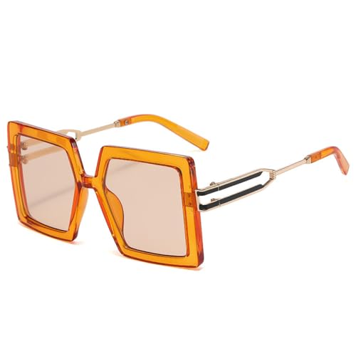 AGRIEVE Modische übergroße quadratische Sonnenbrille für Herren, trendige Farbverlauf-Sonnenbrille, UV400, Retro-Sonnenbrille in Orange-Champagner, Einheitsgröße von AGRIEVE