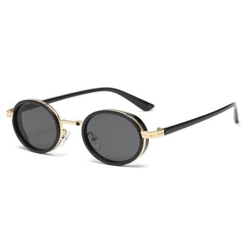 AGRIEVE Ovale Punk-Sonnenbrille für Damen mit Metallrahmen, Sonnenbrille für Herren, klassische Vintage-Steampunk-Brille, UV400, Gold/Schwarz, Einheitsgröße von AGRIEVE