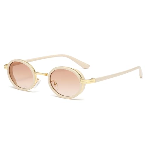 AGRIEVE Ovale Punk-Sonnenbrille für Damen mit Metallrahmen, Sonnenbrille für Herren, klassischer Vintage-Steampunk-Brillenschirm, UV400, Beige, Einheitsgröße von AGRIEVE