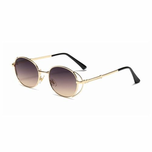 AGRIEVE Ovale Steampunk-Sonnenbrille für Männer und Frauen, Retro-Sonnenbrille, männlich/weiblich, Metallrahmen, Brille, C2 Gold Grey Tea, Einheitsgröße von AGRIEVE
