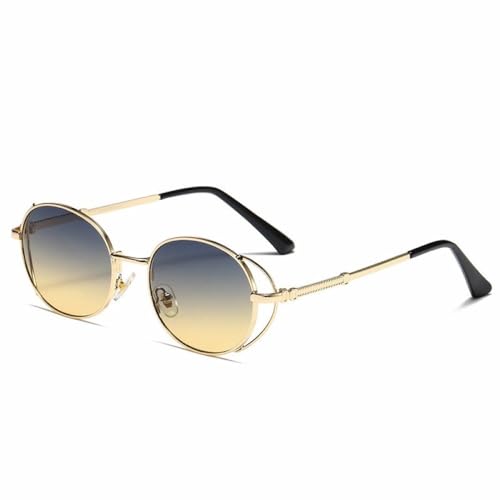 AGRIEVE Ovale Steampunk-Sonnenbrille für Männer und Frauen, Retro-Sonnenbrille, männlich/weiblich, Metallrahmen, Brille, C3 Gold, Grüntee, Einheitsgröße von AGRIEVE