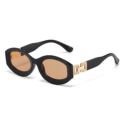AGRIEVE Ovale Vintage-Sonnenbrille für Damen, Retro-Sonnenbrille, Damen, Sonnenbrille, grüne Schutzbrille, UV400, Schwarz-Braun, Einheitsgröße von AGRIEVE