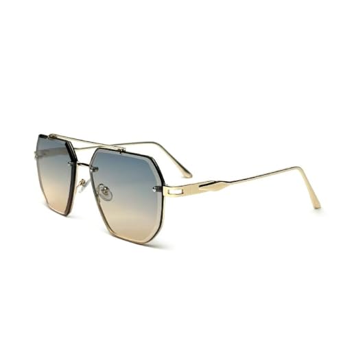 AGRIEVE Polygon Metallrahmen Herren-Sonnenbrille, modisch, schlicht, Vintage-Stil, Damen-Sonnenbrille, Uv400, Fahren, Angeln, C01, Goldblau, Einheitsgröße von AGRIEVE