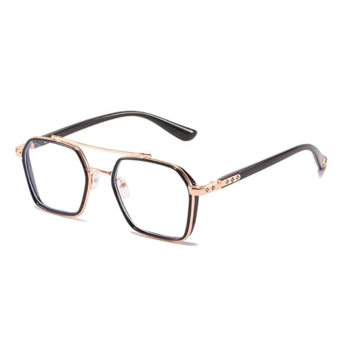 AGRIEVE Quadratische Brille mit Doppelsteg, für Damen und Herren, Vintage, transparente Computerbrille, übergroßes Gestell, Schwarz/Gold, Einheitsgröße von AGRIEVE