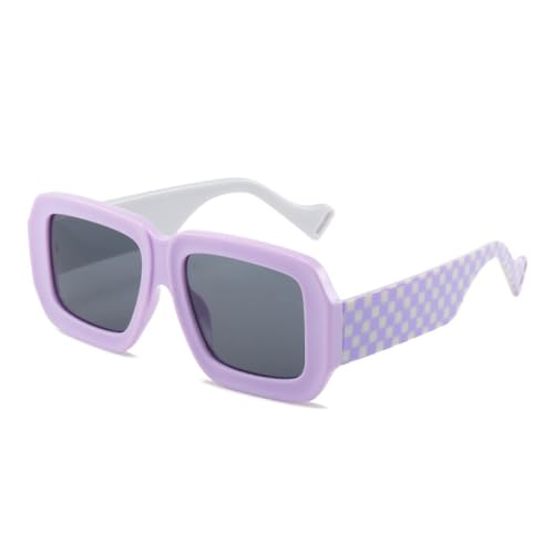 AGRIEVE Quadratische Sonnenbrille, modische Sonnenbrille mit Schachbrettmuster, für Damen, Violett, Einheitsgröße von AGRIEVE