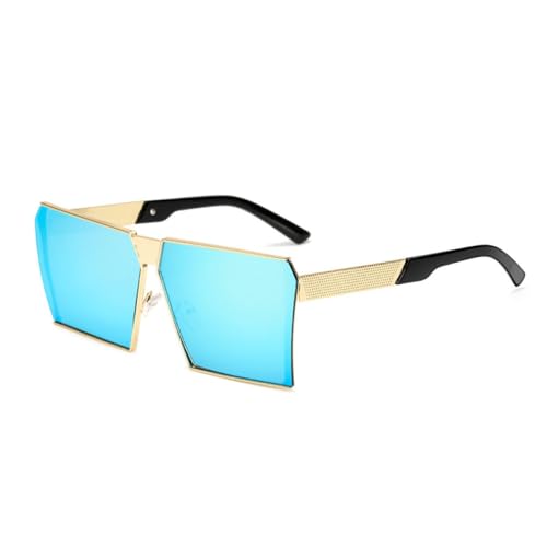 AGRIEVE Quadratische Sonnenbrille aus Metall für Damen und Herren, modisch, großer Rahmen, Sonnenbrille, Vintage-Brille für Damen, Gold, Blau, Einheitsgröße von AGRIEVE