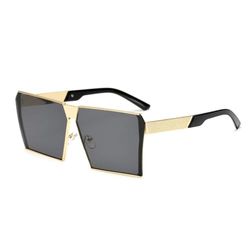 AGRIEVE Quadratische Sonnenbrille aus Metall für Damen und Herren, modisch, großer Rahmen, Sonnenbrille, Vintage-Brille für Damen, Gold, Schwarz, Einheitsgröße von AGRIEVE