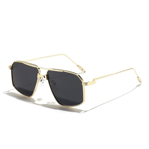 AGRIEVE Quadratische Sonnenbrille aus Metall für Herren, klassische Sonnenbrille mit Farbverlauf, für Damen, mit Etui, UV400, C01 Gold Schwarz, Einheitsgröße von AGRIEVE