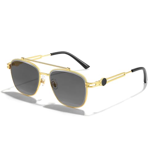 AGRIEVE Quadratische flache Oberseite Doppelstege Metallrahmen Herren Sonnenbrille Mode Vintage Damen Brille UV400 Brille Business, C01, Gold Schwarz, Einheitsgröße von AGRIEVE