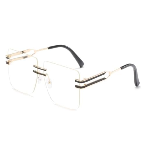 AGRIEVE Rahmenlose Sonnenbrille, groß, quadratisch, modisch, für Herren und Damen, Luxus-Sonnenbrille, UV400, Gold, klar, Einheitsgröße von AGRIEVE