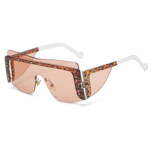AGRIEVE Randlose Damen-Sonnenbrille, einzigartige Metallniet-Quadrat-Sonnenbrille, Herren-Trend, rahmenlose Brille, weiblich, UV400-Brille, klar, hellbraun, Einheitsgröße von AGRIEVE