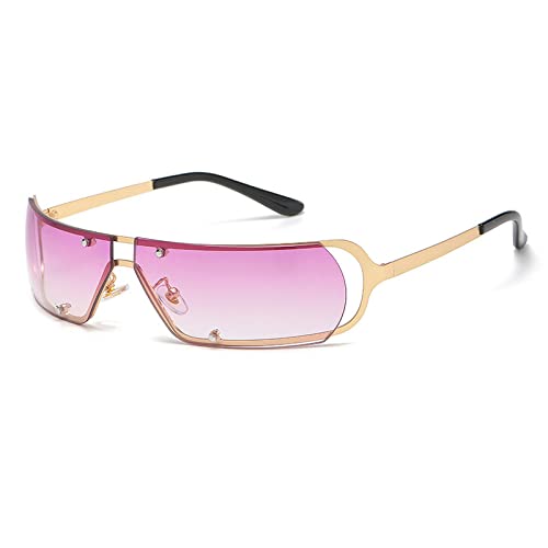 AGRIEVE Randlose Punk-Sonnenbrille, einteilig, Damenmode, ausgehöhlt, trendige Schutzbrille, Herren-Sonnenschutz-Sonnenbrille, UV400, Gold, Lila, Einheitsgröße von AGRIEVE