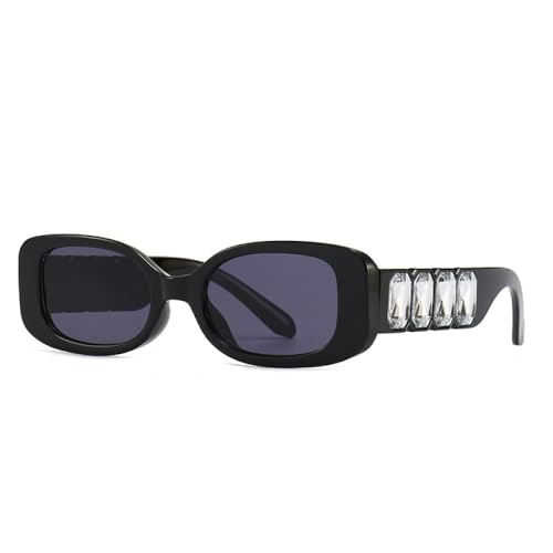 AGRIEVE Rechteckige Luxus-Sonnenbrille mit Diamanten, Vintage-Sonnenbrille für Damen und Herren, UV400, C1 Schwarz Schwarz, Einheitsgröße von AGRIEVE