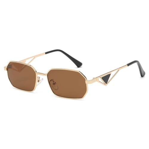 AGRIEVE Rechteckige Sonnenbrille Damen Metallrahmen Brille Vintage Qualität Quadratische Sonnenbrille Herren Shades Damenbrillen UV400, Goldbraun, Einheitsgröße von AGRIEVE