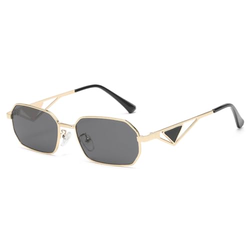 AGRIEVE Rechteckige Sonnenbrille Damen Metallrahmen Brille Vintage Qualität Quadratische Sonnenbrille Herren Shades Damenbrillen UV400,Goldgrau,Einheitsgröße von AGRIEVE