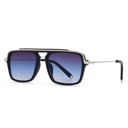 AGRIEVE Retro Herren Quadratische Doppelsteg Sonnenbrillen Shades UV400 Modische Gradient Damen Halbmetall Sonnenbrille,Schwarz Lila Blau,Einheitsgröße von AGRIEVE